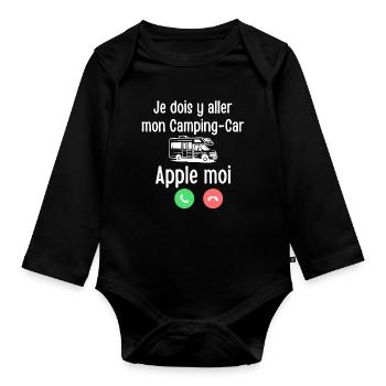 Motorhome Apple me - Organic Longsleeve Baby Bodysuit - black - Front