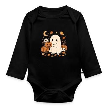 Halloween Geist mit Kürbissen - Baby Bio-Langarm-Body - Schwarz - Vorne