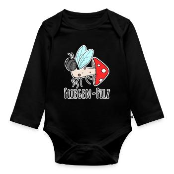 Fly agaric - half fly, half mushroom - Organic Longsleeve Baby Bodysuit - black - Front