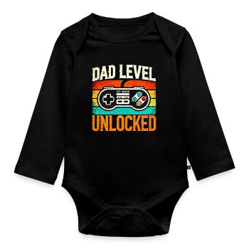 Dad Level Unlocked Retro Controller, Fathers  - Organic Longsleeve Baby Bodysuit - black - Front