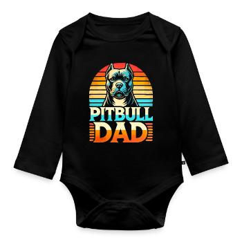 Pitbull Papa Retro Sonnenuntergang, Hund Vater - Baby Bio-Langarm-Body - Schwarz - Vorne
