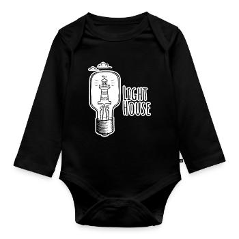 Leutchtturm in einer Glühbirne - Light-House - Organic Longsleeve Baby Bodysuit - black - Front