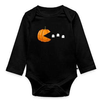 Pumpkin Eating Ghosts Funny Halloween - Organic Longsleeve Baby Bodysuit - black - Front
