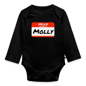 Bonjour, je m’appelle Molly Étiquette Étiquette Étiquette - Body Bébé bio manches longues - noir - Devant