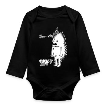 Hérisson et éléphant – Motif de dessin animé d’animal amusant - Body Bébé bio manches longues - noir - Devant