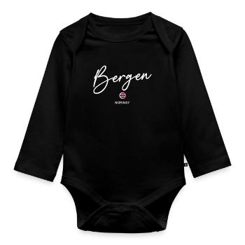Bergen - Norway Flag Lettering - Norge - Norwegen - Organic Longsleeve Baby Bodysuit - black - Front