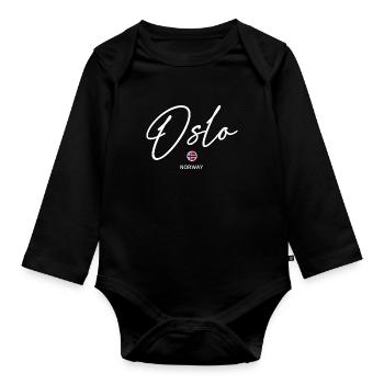 Oslo - Norway Flag - Lettering - Norge - Norwegen - Organic Longsleeve Baby Bodysuit - black - Front