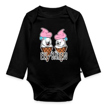 Zwei leckere Eis Bären an der Eisdiele - Baby Bio-Langarm-Body - Schwarz - Vorne