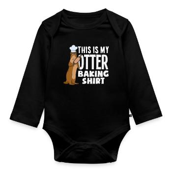 Sea Otter Cartoon Baking Shirt - Organic Longsleeve Baby Bodysuit - black - Front