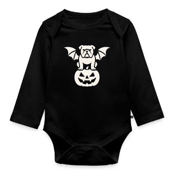 Pumpkin Bat Bulldog - Organic Longsleeve Baby Bodysuit - black - Front