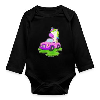 Unicorn Car - Organic Longsleeve Baby Bodysuit - black - Front