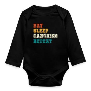 Eat Sleep Canoeing Repeat Farbblock - Baby Bio-Langarm-Body - Schwarz - Vorne