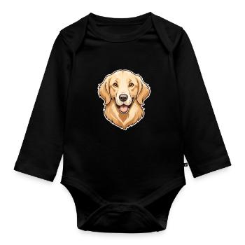 Goldener Retriever Kopf Illustration - Baby Bio-Langarm-Body - Schwarz - Vorne