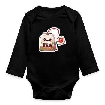 Kawaii Teebeutel Herzdesign - Baby Bio-Langarm-Body - Schwarz - Vorne