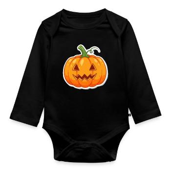 joyeux Halloween citrouille autocollant - Body Bébé bio manches longues - noir - Devant