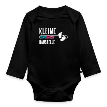 Bald Mama KLEINE BAUSTELLE Baby Kommt Lustiges - Baby Bio-Langarm-Body - Schwarz - Vorne