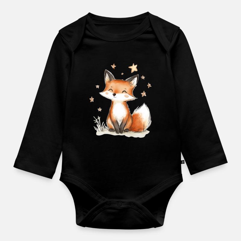 Fuchs und Sterne - Baby Bio-Langarm-Body - Schwarz