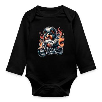 Chien motard à moto avec flammes Sheltie - Body Bébé bio manches longues - noir - Devant