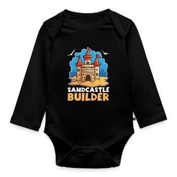 Sandcastle Baumeister Kids Beach Digging Motif - Organic Longsleeve Baby Bodysuit - black - Front