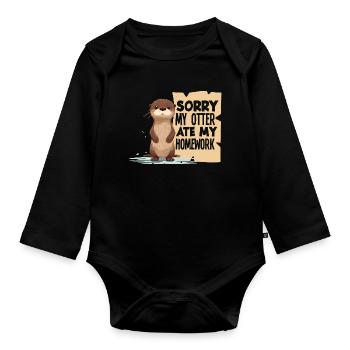 Seeotter Cartoon Ate My Homework - Baby Bio-Langarm-Body - Schwarz - Vorne