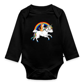 Corgi Riding Unicorn - Organic Longsleeve Baby Bodysuit - black - Front