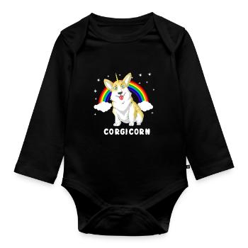 corgi unicorn corgicorn  - Organic Longsleeve Baby Bodysuit - black - Front