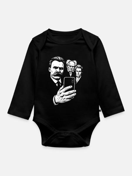 Nietzsche-Selfie mit Schopenhauer und Kierkegaard - Baby Bio-Langarm-Body - Schwarz