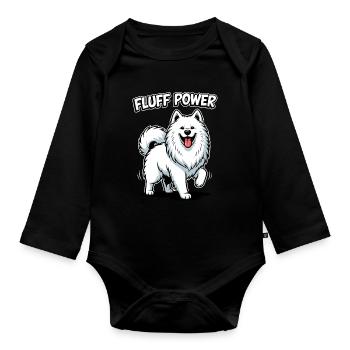 Samoyed Fluff Power Smile Fluffy Dog - Organic Longsleeve Baby Bodysuit - black - Front