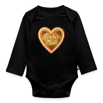 Fesches Madl Lebkuchenherz Bayern Tracht Volksfest - Organic Longsleeve Baby Bodysuit - black - Front
