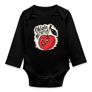 Ohlala Ma Kirsche Geschenkidee Süßes Mädchen - Baby Bio-Langarm-Body - Schwarz - Vorne