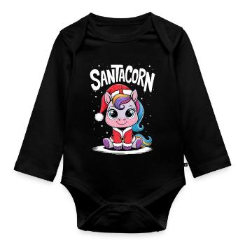 Pull de Noël licorne Noël Noël - Body Bébé bio manches longues - noir - Devant
