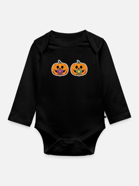 Pumpkin pacifier grimaces - Organic Longsleeve Baby Bodysuit - black