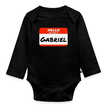 Bonjour, je m’appelle Gabriel Étiquette Nom Tag - Body Bébé bio manches longues - noir - Devant