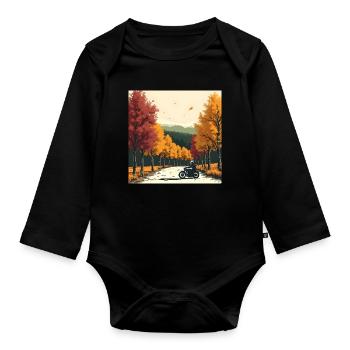 Block-Print Tree Row + Bike - Organic Longsleeve Baby Bodysuit - black - Front