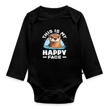 Sea Otter Cartoon Lucky Face - Organic Longsleeve Baby Bodysuit - black - Front