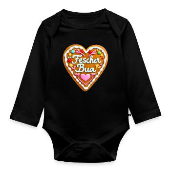 Lebkuchenherz Fescher Bua Bayern Tracht Rummel - Baby Bio-Langarm-Body - Schwarz - Vorne