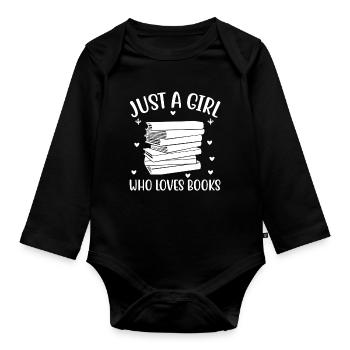 Just a girl who loves books - Organic Longsleeve Baby Bodysuit - black - Front