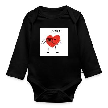 Coeur avec caméra dessin animé - Body Bébé bio manches longues - noir - Devant