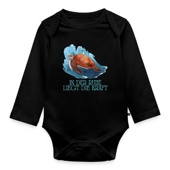 Dans la paix réside le pouvoir de la tortue - Body Bébé bio manches longues - noir - Devant