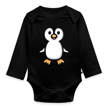 Cute Cartoon Penguin Illustration - Organic Longsleeve Baby Bodysuit - black - Front