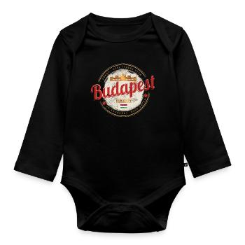 Budapest Design Ungarn Vintage Parlament Souvenir - Baby Bio-Langarm-Body - Schwarz - Vorne