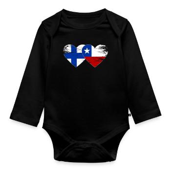 Finland Chile Flag Heart - Organic Longsleeve Baby Bodysuit - black - Front