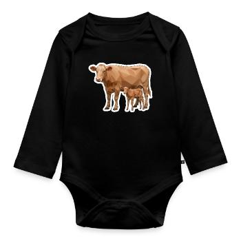 Cow and Calf – Polygon Art in Modern Style - Organic Longsleeve Baby Bodysuit - black - Front