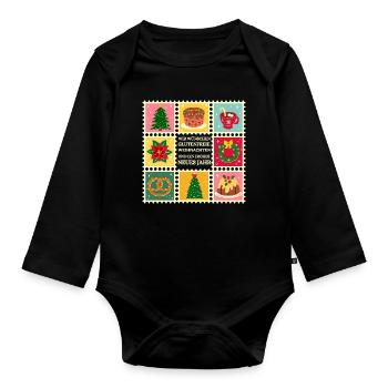 Gluten-Free Christmas Patterns - Organic Longsleeve Baby Bodysuit - black - Front