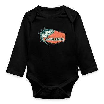 Anglerin Fish USA Design - Baby Bio-Langarm-Body - Schwarz - Vorne