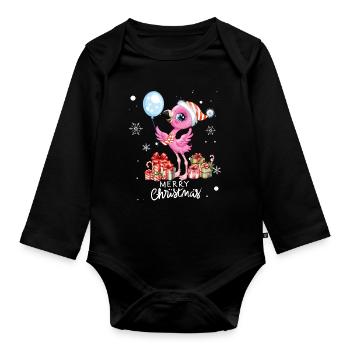 Flamingo à Noël. Cadeau de Noël - Body Bébé bio manches longues - noir - Devant