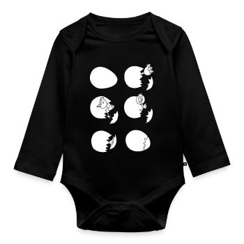 Discovering the world or not (white) - Organic Longsleeve Baby Bodysuit - black - Front