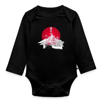 Paysage japonais blanc et soleil rouge - Body Bébé bio manches longues - noir - Devant
