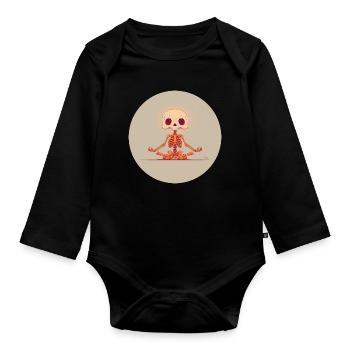 Skelett Meditationspose in Orange - Baby Bio-Langarm-Body - Schwarz - Vorne