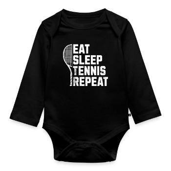 Tennis Eat sleep tennis repeat Hoodie shirt - Baby Bio-Langarm-Body - Schwarz - Vorne